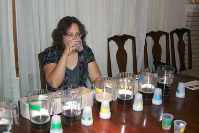 Linda tasting the root beers