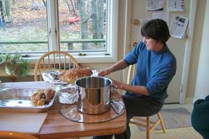 Daphne carving the turkey