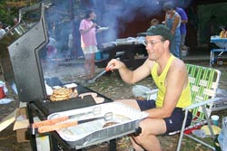 Pete cooking our hamburgers